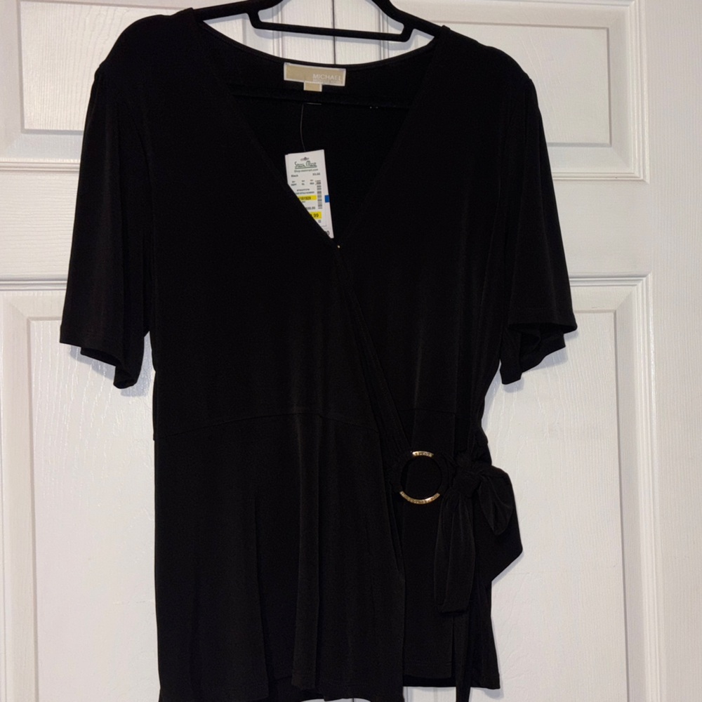 Michael Kors Black Blouse with Gold Ring Detail